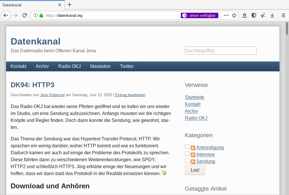 Screenshot des Tor-Browsers